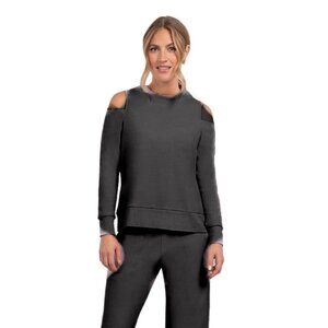Sympli - Bamboo Fleece Cut Out Shoulder Top - Black- Women's XS- NWT